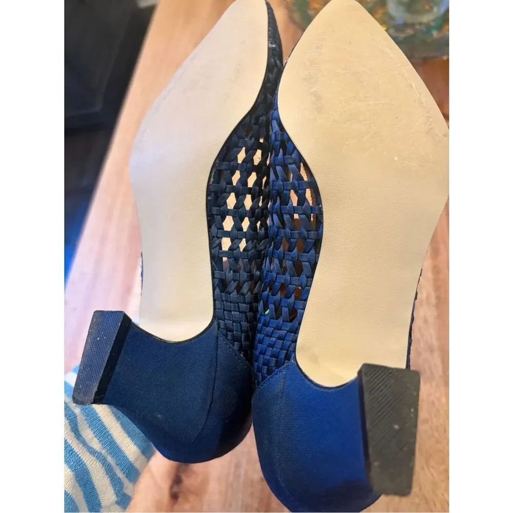 Vintage Fabulaire woven Navy Woven Pointed-Toe Heels. IOB. Size 7 M.